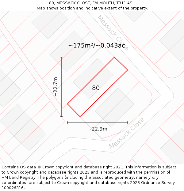 80, MESSACK CLOSE, FALMOUTH, TR11 4SH: Plot and title map