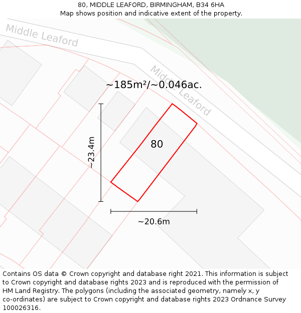 80, MIDDLE LEAFORD, BIRMINGHAM, B34 6HA: Plot and title map