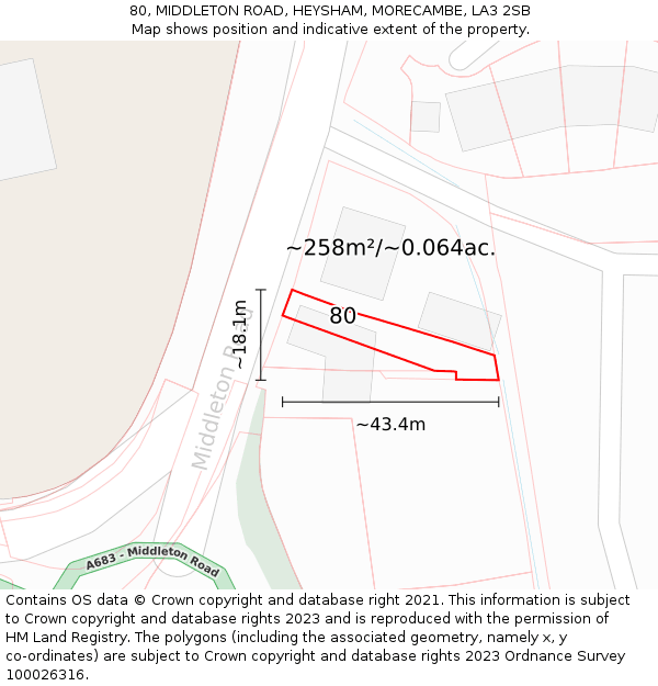 80, MIDDLETON ROAD, HEYSHAM, MORECAMBE, LA3 2SB: Plot and title map