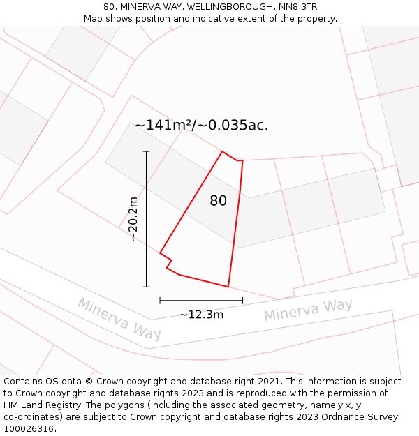 80, MINERVA WAY, WELLINGBOROUGH, NN8 3TR: Plot and title map