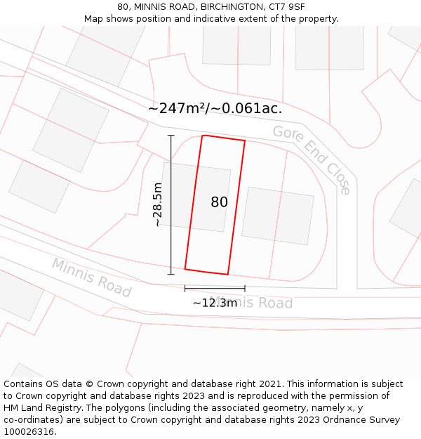 80, MINNIS ROAD, BIRCHINGTON, CT7 9SF: Plot and title map