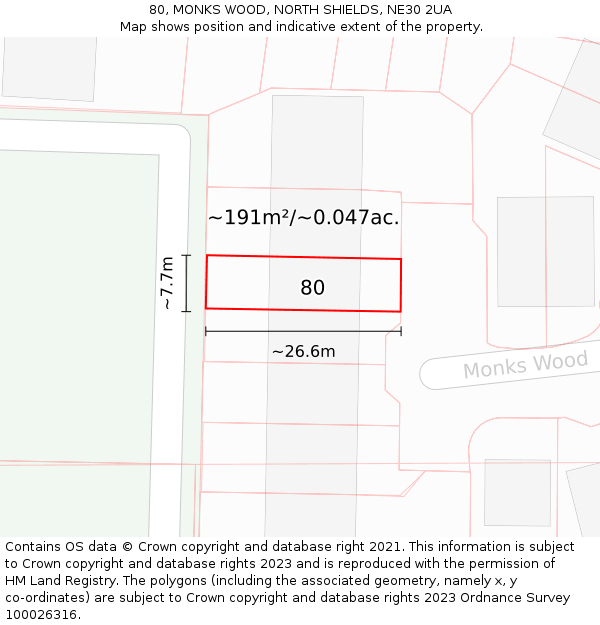 80, MONKS WOOD, NORTH SHIELDS, NE30 2UA: Plot and title map