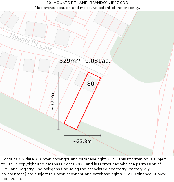 80, MOUNTS PIT LANE, BRANDON, IP27 0DD: Plot and title map
