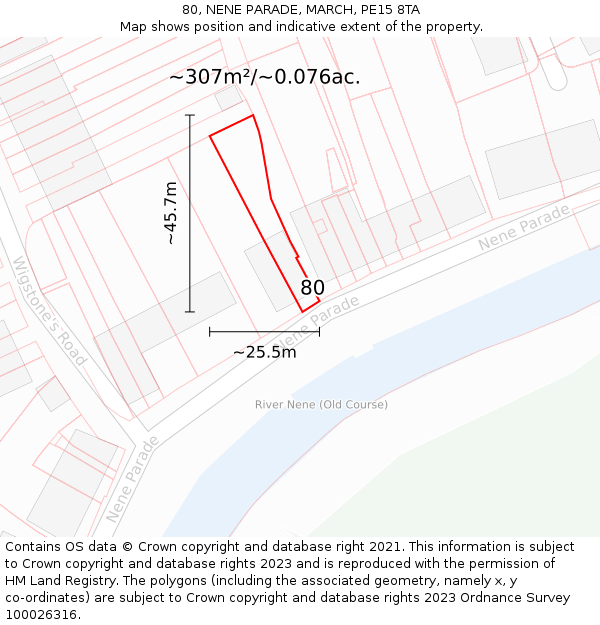 80, NENE PARADE, MARCH, PE15 8TA: Plot and title map