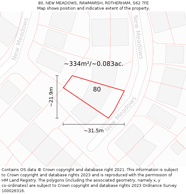 80, NEW MEADOWS, RAWMARSH, ROTHERHAM, S62 7FE: Plot and title map