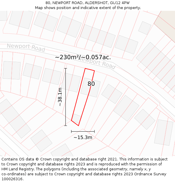 80, NEWPORT ROAD, ALDERSHOT, GU12 4PW: Plot and title map