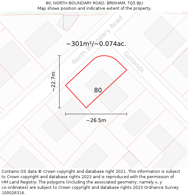 80, NORTH BOUNDARY ROAD, BRIXHAM, TQ5 8JU: Plot and title map