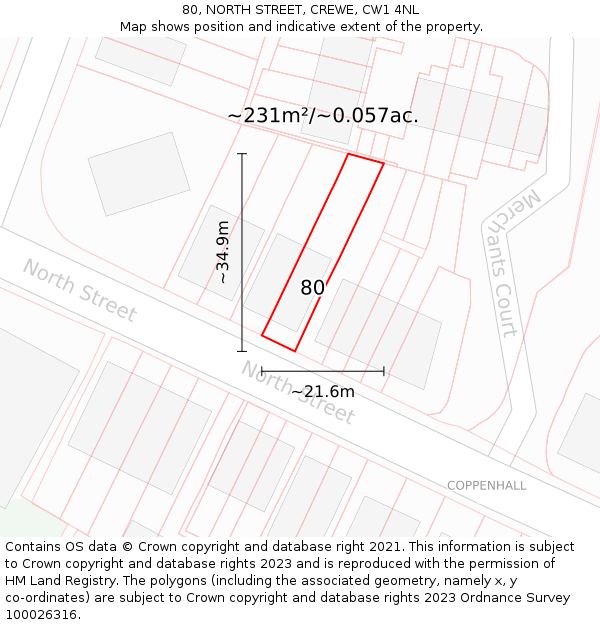 80, NORTH STREET, CREWE, CW1 4NL: Plot and title map