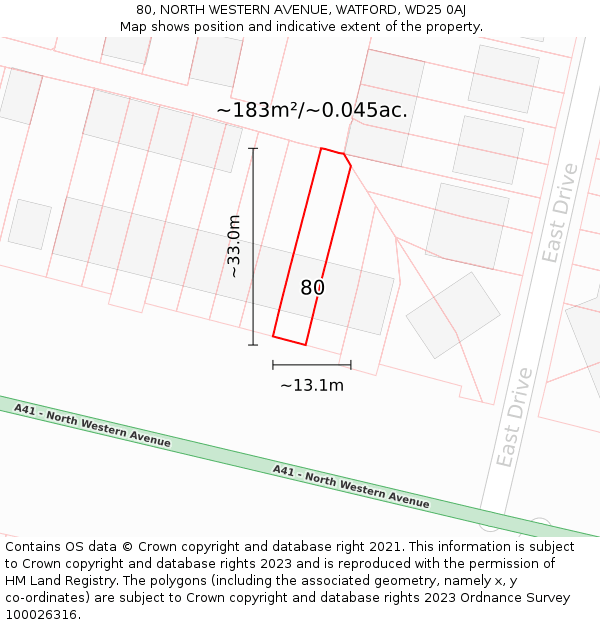 80, NORTH WESTERN AVENUE, WATFORD, WD25 0AJ: Plot and title map