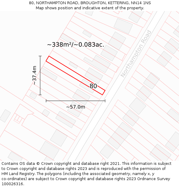 80, NORTHAMPTON ROAD, BROUGHTON, KETTERING, NN14 1NS: Plot and title map