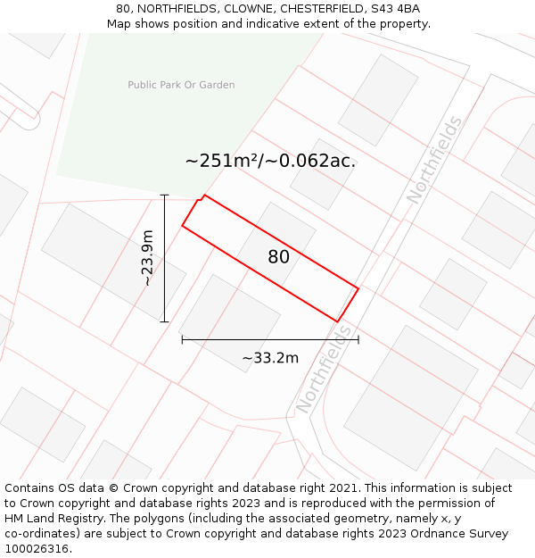 80, NORTHFIELDS, CLOWNE, CHESTERFIELD, S43 4BA: Plot and title map