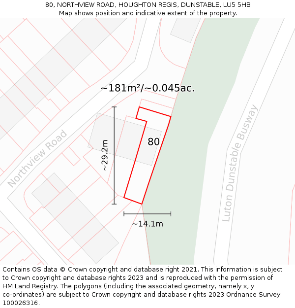 80, NORTHVIEW ROAD, HOUGHTON REGIS, DUNSTABLE, LU5 5HB: Plot and title map