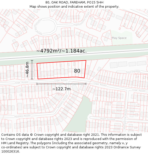 80, OAK ROAD, FAREHAM, PO15 5HH: Plot and title map