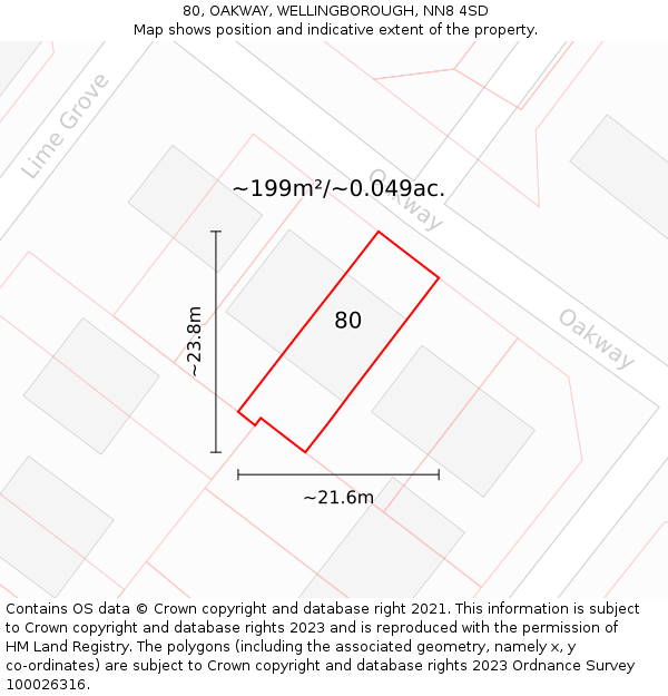 80, OAKWAY, WELLINGBOROUGH, NN8 4SD: Plot and title map