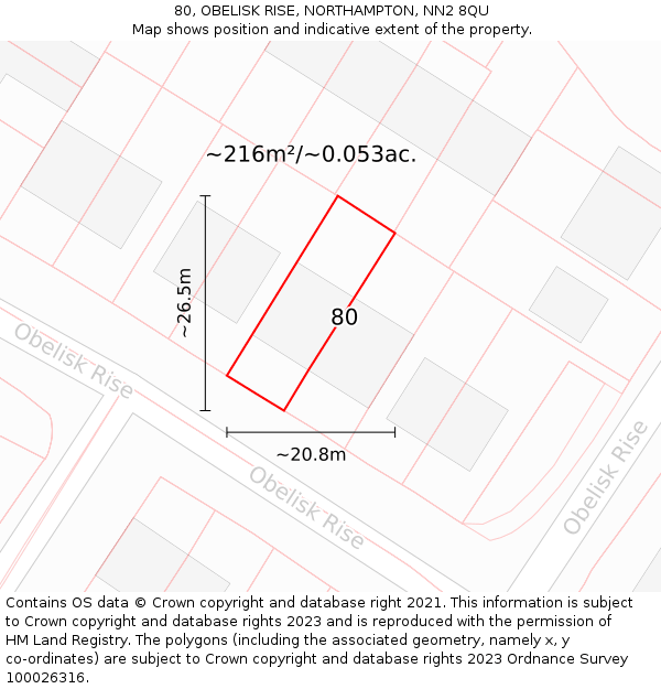 80, OBELISK RISE, NORTHAMPTON, NN2 8QU: Plot and title map