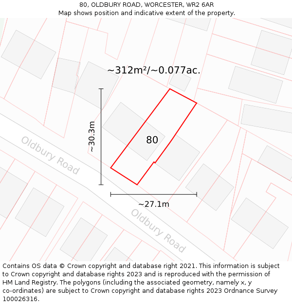 80, OLDBURY ROAD, WORCESTER, WR2 6AR: Plot and title map