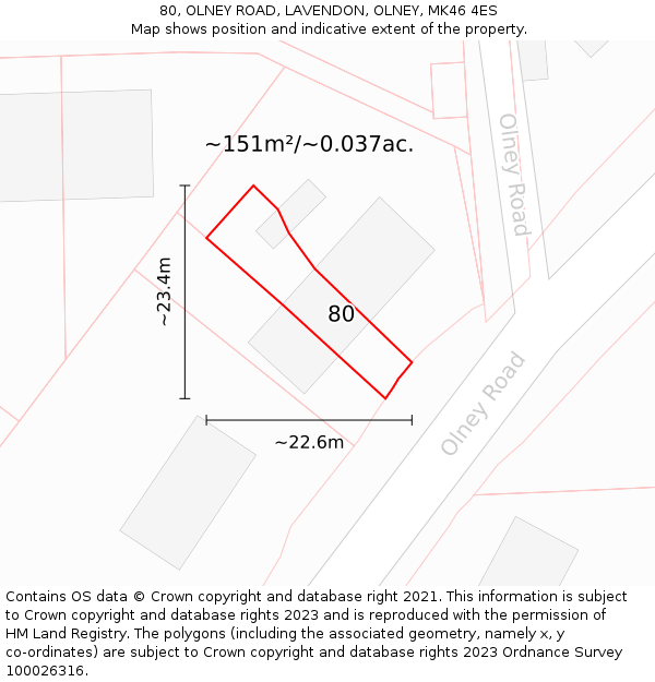 80, OLNEY ROAD, LAVENDON, OLNEY, MK46 4ES: Plot and title map