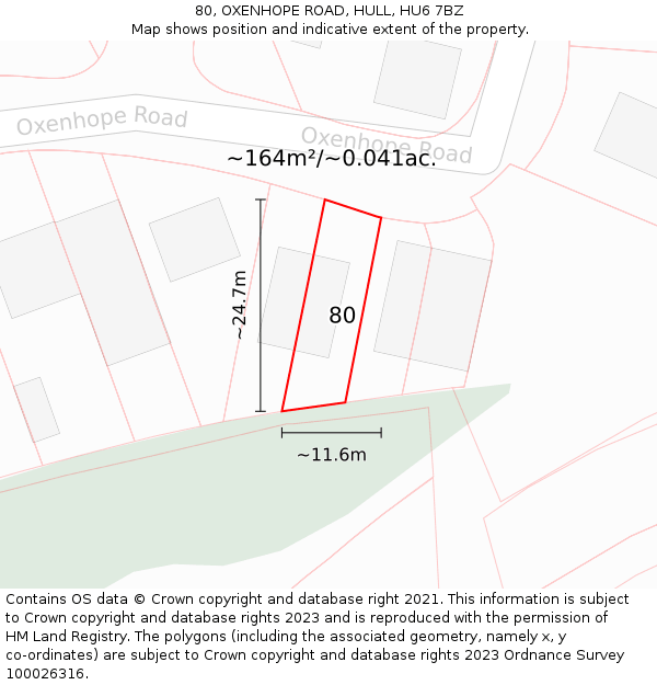 80, OXENHOPE ROAD, HULL, HU6 7BZ: Plot and title map