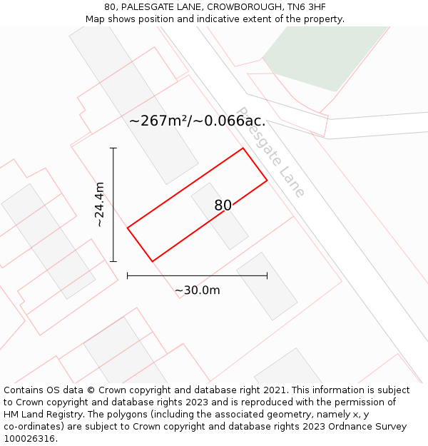 80, PALESGATE LANE, CROWBOROUGH, TN6 3HF: Plot and title map