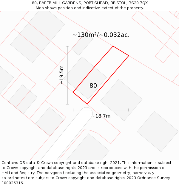 80, PAPER MILL GARDENS, PORTISHEAD, BRISTOL, BS20 7QX: Plot and title map