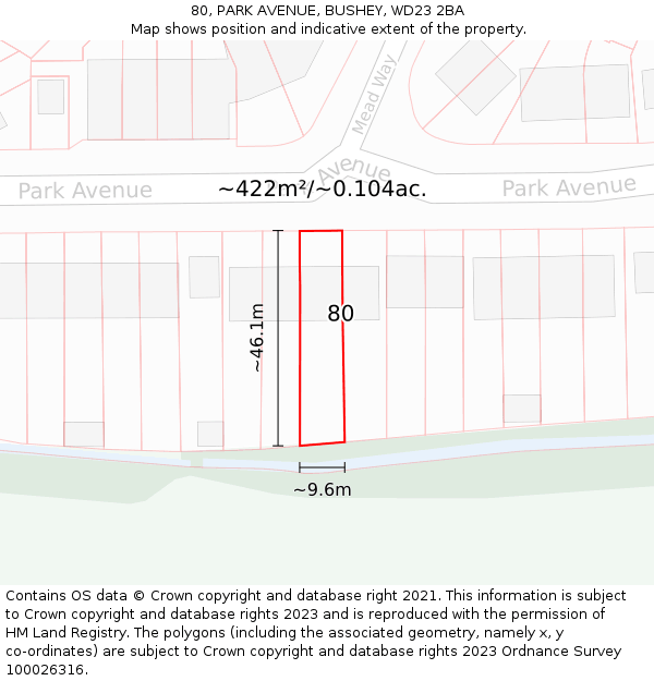 80, PARK AVENUE, BUSHEY, WD23 2BA: Plot and title map