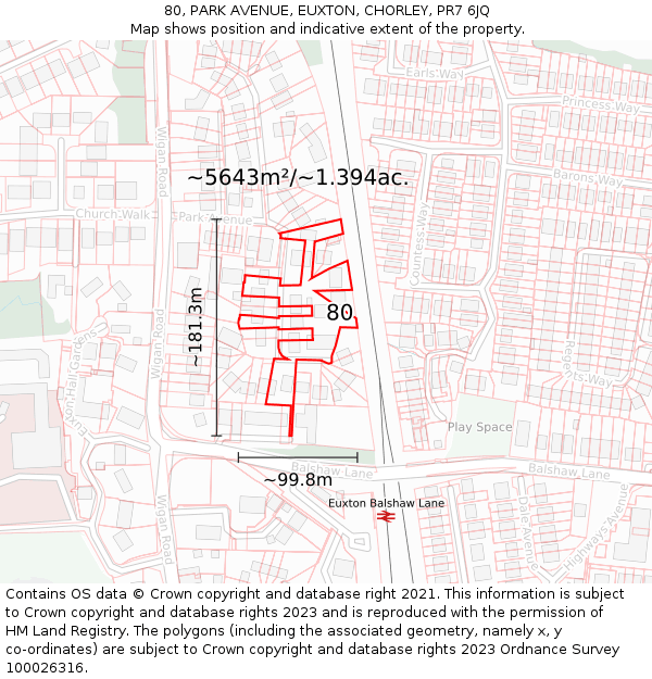 80, PARK AVENUE, EUXTON, CHORLEY, PR7 6JQ: Plot and title map