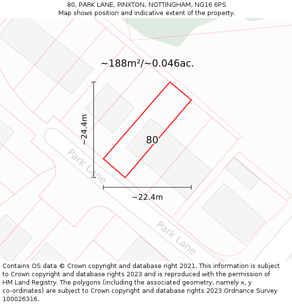 80, PARK LANE, PINXTON, NOTTINGHAM, NG16 6PS: Plot and title map
