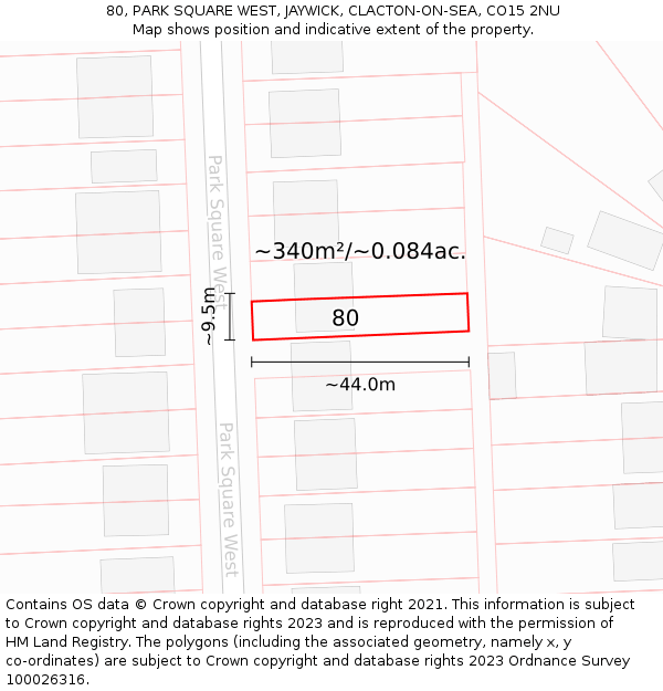 80, PARK SQUARE WEST, JAYWICK, CLACTON-ON-SEA, CO15 2NU: Plot and title map