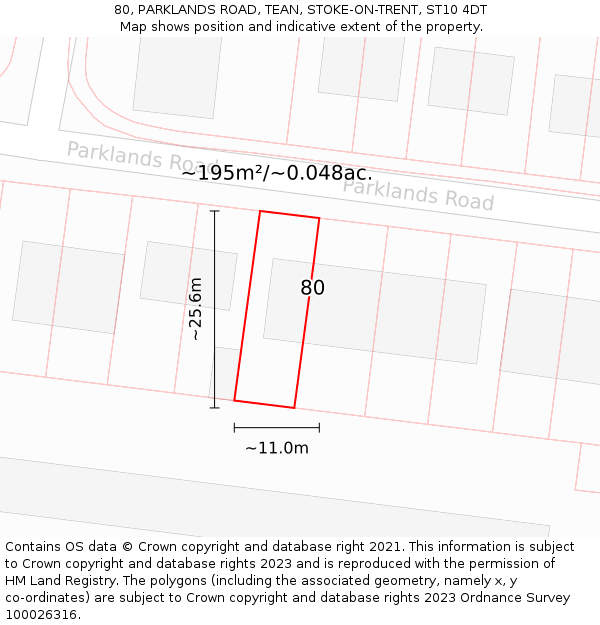 80, PARKLANDS ROAD, TEAN, STOKE-ON-TRENT, ST10 4DT: Plot and title map