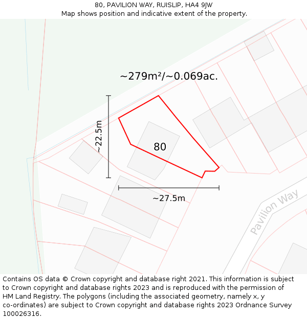 80, PAVILION WAY, RUISLIP, HA4 9JW: Plot and title map