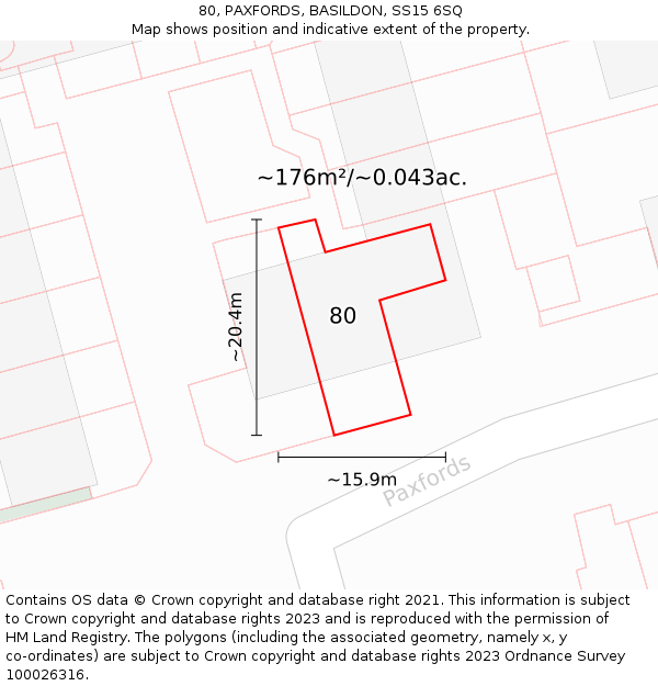 80, PAXFORDS, BASILDON, SS15 6SQ: Plot and title map