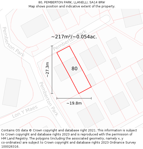 80, PEMBERTON PARK, LLANELLI, SA14 8RW: Plot and title map