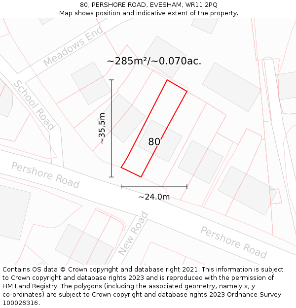 80, PERSHORE ROAD, EVESHAM, WR11 2PQ: Plot and title map