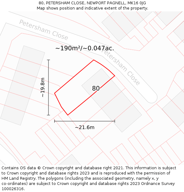 80, PETERSHAM CLOSE, NEWPORT PAGNELL, MK16 0JG: Plot and title map