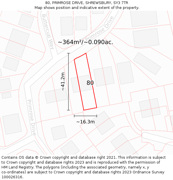 80, PRIMROSE DRIVE, SHREWSBURY, SY3 7TR: Plot and title map