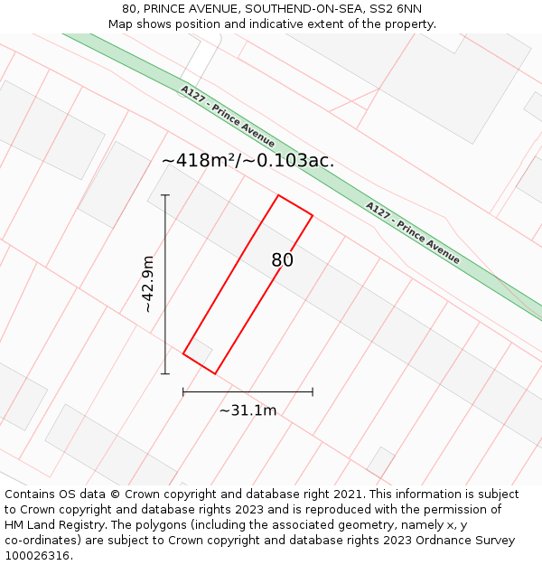 80, PRINCE AVENUE, SOUTHEND-ON-SEA, SS2 6NN: Plot and title map