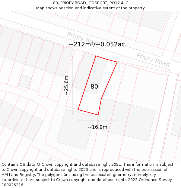 80, PRIORY ROAD, GOSPORT, PO12 4LG: Plot and title map