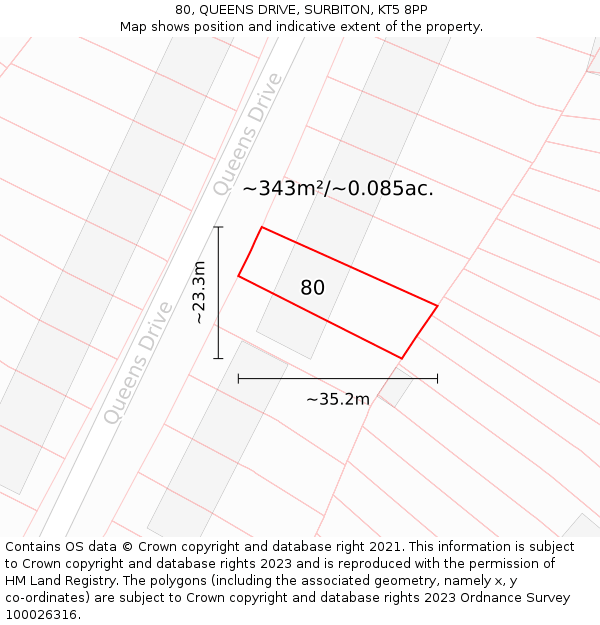 80, QUEENS DRIVE, SURBITON, KT5 8PP: Plot and title map