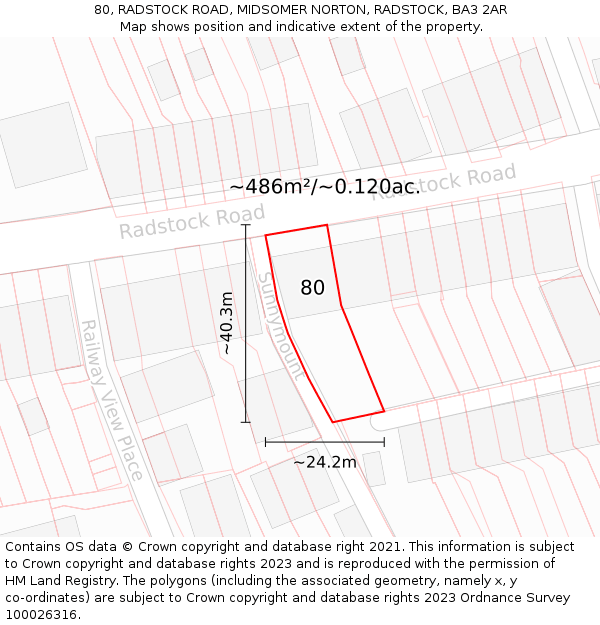 80, RADSTOCK ROAD, MIDSOMER NORTON, RADSTOCK, BA3 2AR: Plot and title map