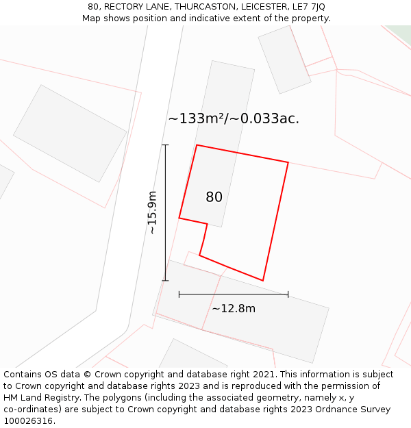 80, RECTORY LANE, THURCASTON, LEICESTER, LE7 7JQ: Plot and title map