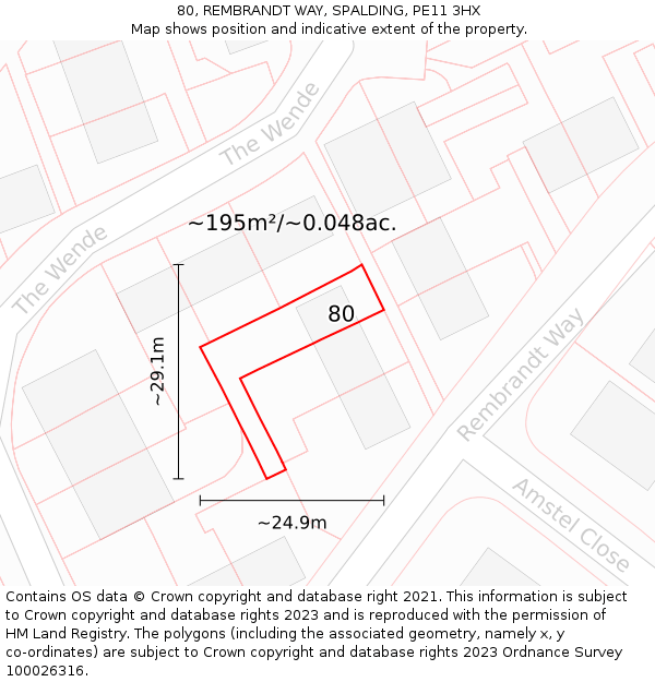 80, REMBRANDT WAY, SPALDING, PE11 3HX: Plot and title map