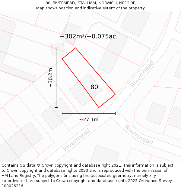 80, RIVERMEAD, STALHAM, NORWICH, NR12 9PJ: Plot and title map