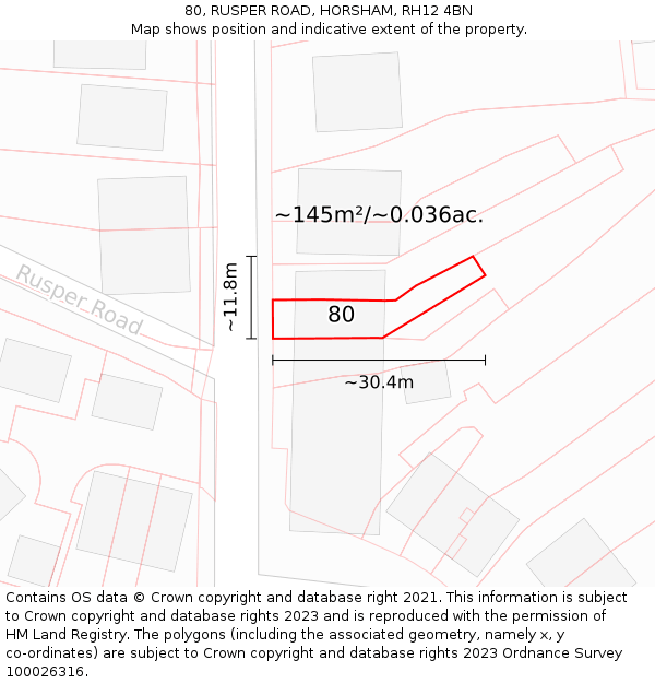 80, RUSPER ROAD, HORSHAM, RH12 4BN: Plot and title map