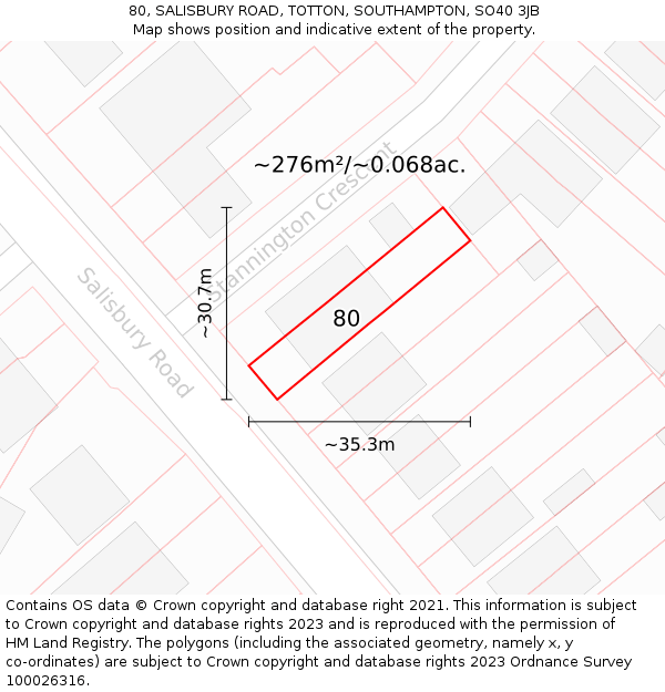 80, SALISBURY ROAD, TOTTON, SOUTHAMPTON, SO40 3JB: Plot and title map