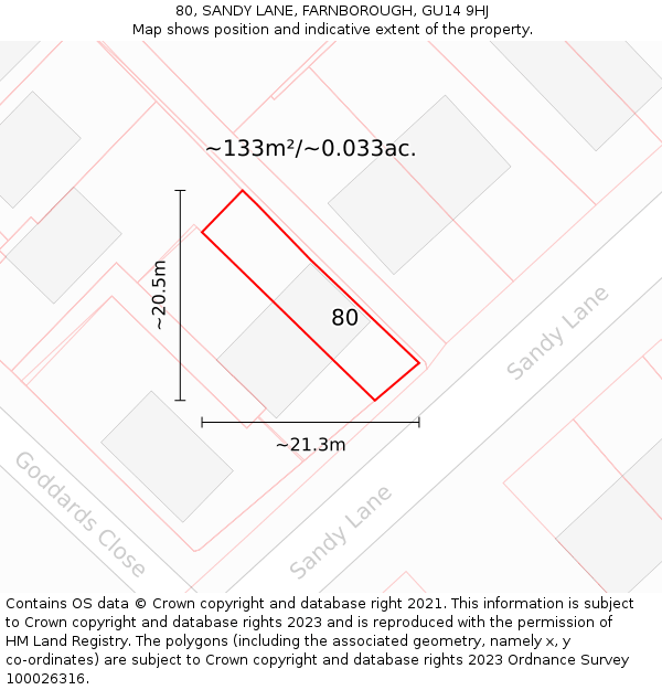 80, SANDY LANE, FARNBOROUGH, GU14 9HJ: Plot and title map