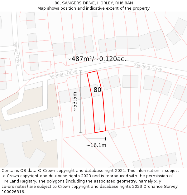 80, SANGERS DRIVE, HORLEY, RH6 8AN: Plot and title map