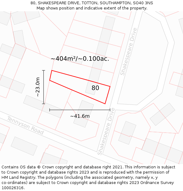 80, SHAKESPEARE DRIVE, TOTTON, SOUTHAMPTON, SO40 3NS: Plot and title map