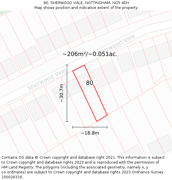 80, SHERWOOD VALE, NOTTINGHAM, NG5 4EH: Plot and title map