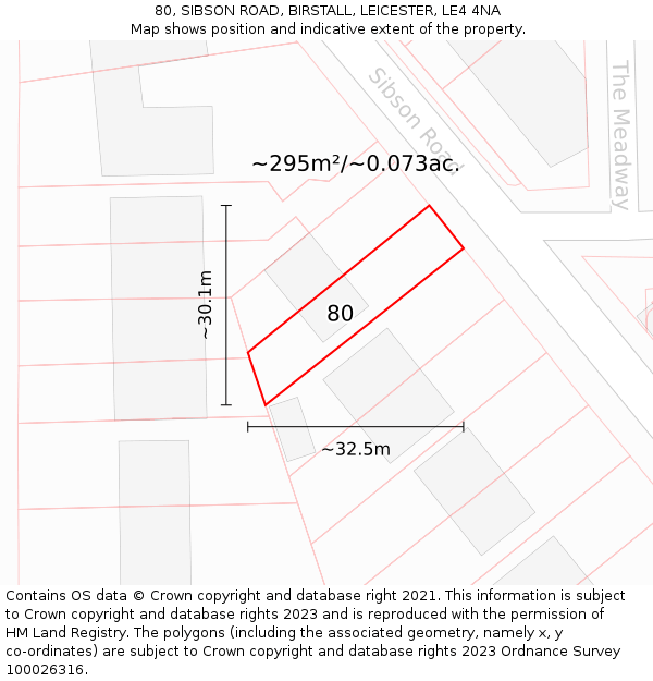 80, SIBSON ROAD, BIRSTALL, LEICESTER, LE4 4NA: Plot and title map