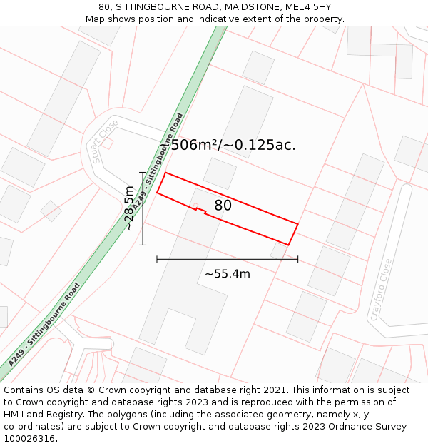 80, SITTINGBOURNE ROAD, MAIDSTONE, ME14 5HY: Plot and title map